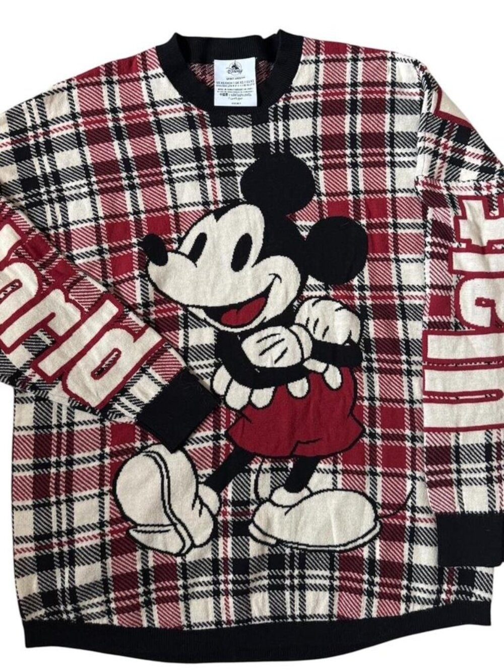 NWOT Disney Mickey Holiday Christmas Plaid Collectible Spirit Jersey Sweater XS